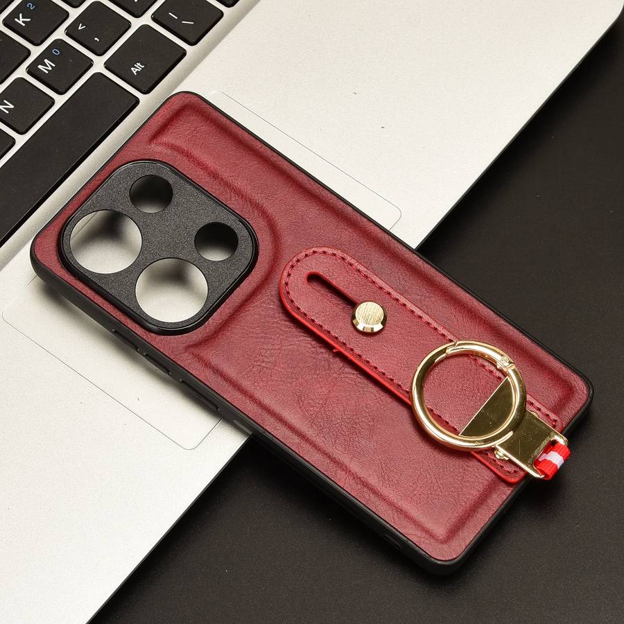 For Xiaomi Poco M6 Pro 4G Wristband Leather Back Phone Case(Red)