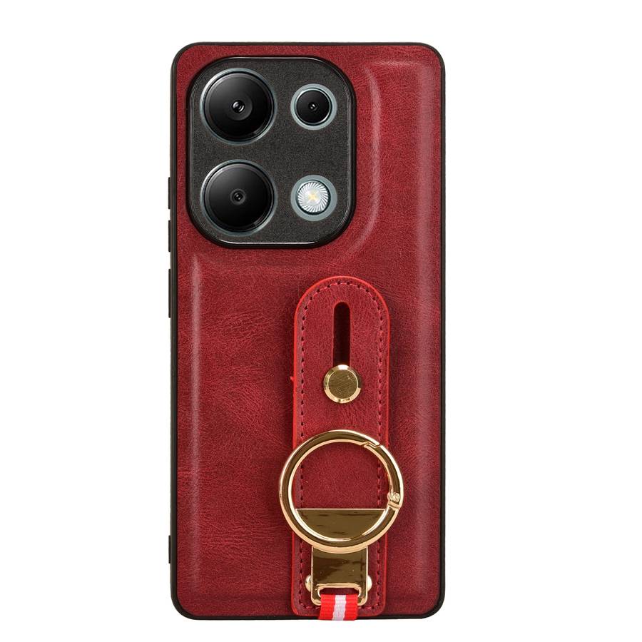 For Xiaomi Poco M6 Pro 4G Wristband Leather Back Phone Case(Red)