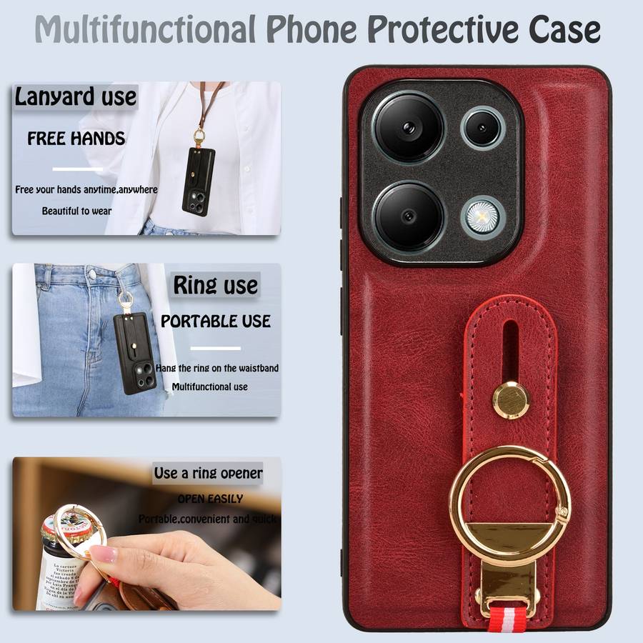 For Xiaomi Poco M6 Pro 4G Wristband Leather Back Phone Case(Red)