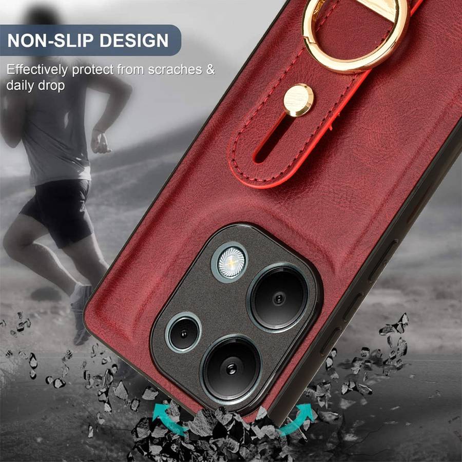 For Xiaomi Poco M6 Pro 4G Wristband Leather Back Phone Case(Red)