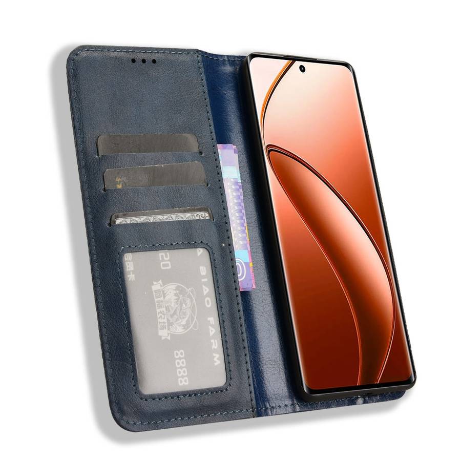 For Realme Narzo 70 Pro 5G Magnetic Buckle Retro Texture Leather Phone Case(Blue)