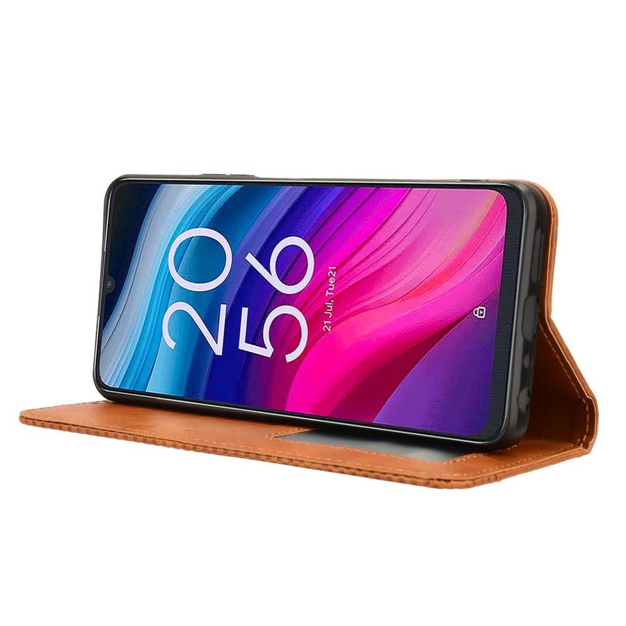 For TCL 50 SE 4G Magnetic Buckle Retro Texture Leather Phone Case(Brown)