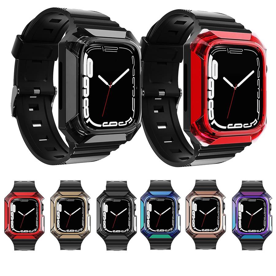 Armor Case Integrated TPU Watch Band For Apple Watch 9 41mm(Blue)