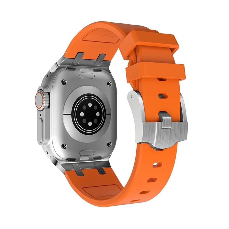 AP Silicone Watch Band For Apple Watch SE 2023 44mm(Silver Orange)