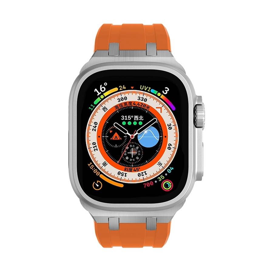 AP Silicone Watch Band For Apple Watch SE 2023 44mm(Silver Orange)