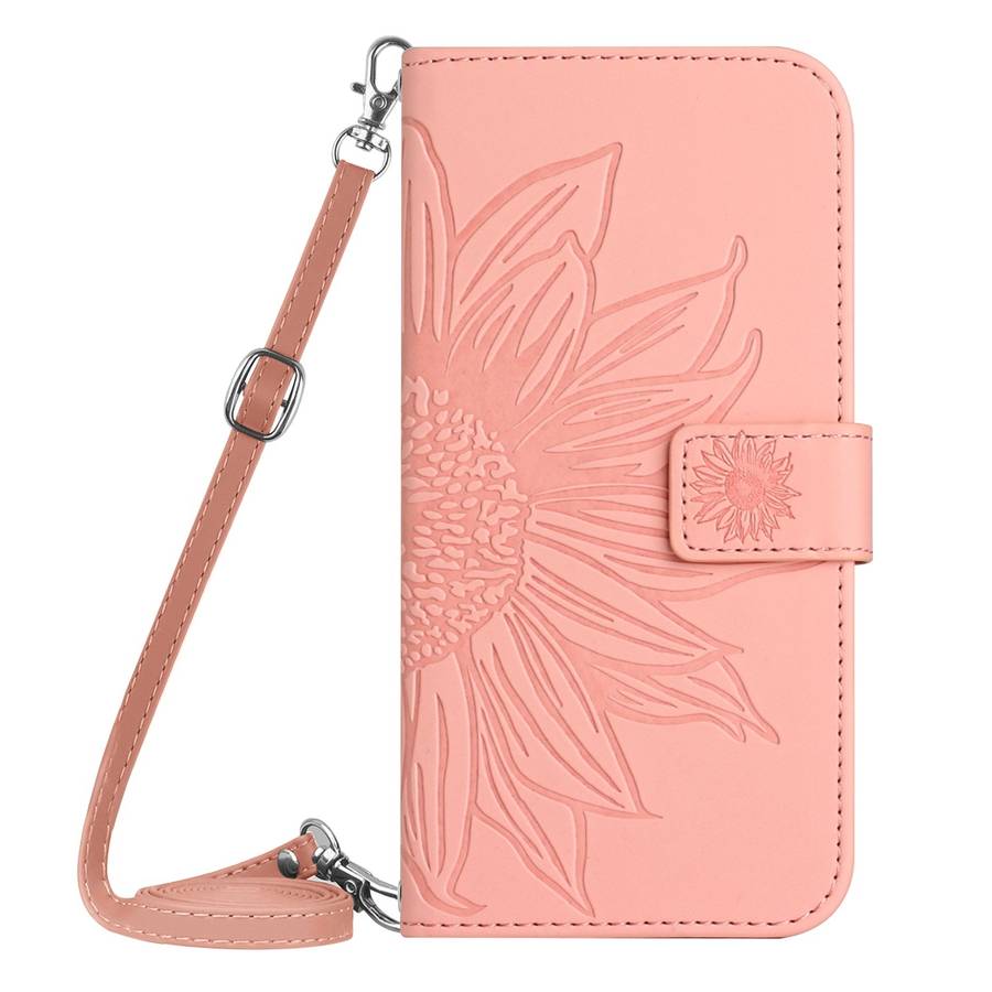 For Realme 12 5G Global Skin Feel Sun Flower Embossed Flip Leather Phone Case with Lanyard(Pink