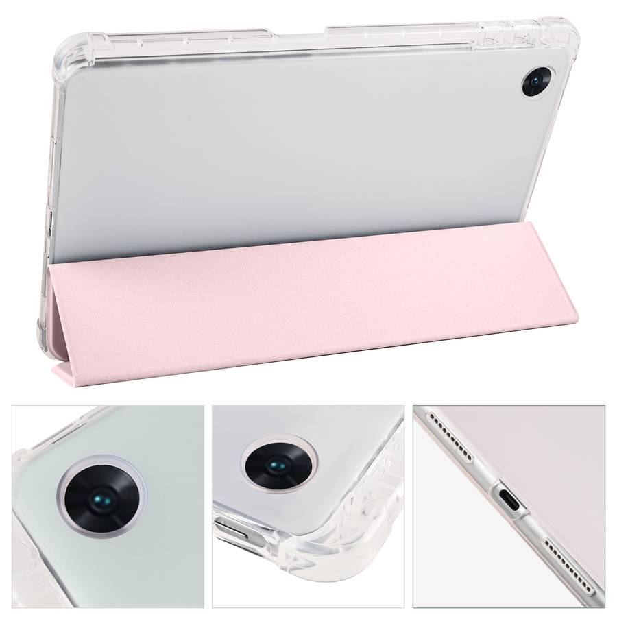 For OPPO Pad Air 10.36 2022 3-folding Transparent TPU Smart Leather Tablet Case with Pe ... (Pink)