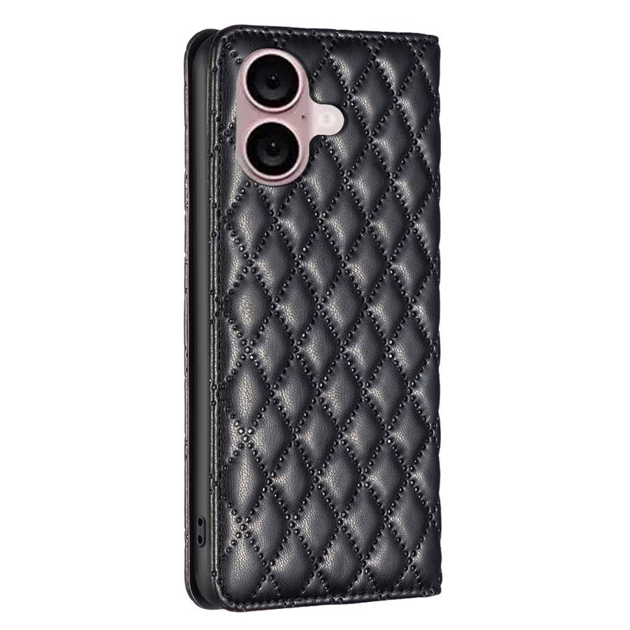 For iPhone 16 Plus Diamond Lattice Magnetic Leather Flip Phone Case(Black)