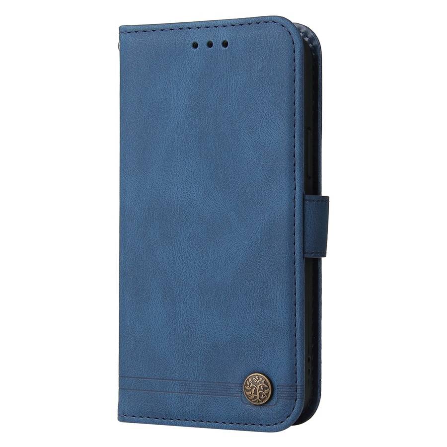 For vivo Y28 4G Global Skin Feel Life Tree Metal Button Leather Phone Case(Blue)