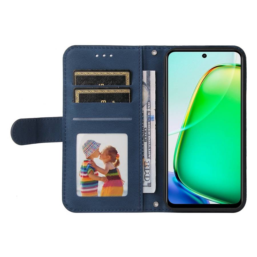For vivo Y28 4G Global Skin Feel Life Tree Metal Button Leather Phone Case(Blue)