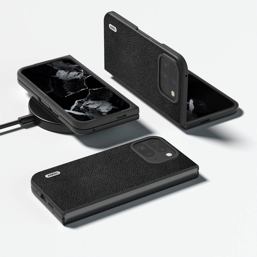 For Google Pixel 9 Pro Fold ABEEL Black Edge Genuine Leather Mino Phone Case(Black)
