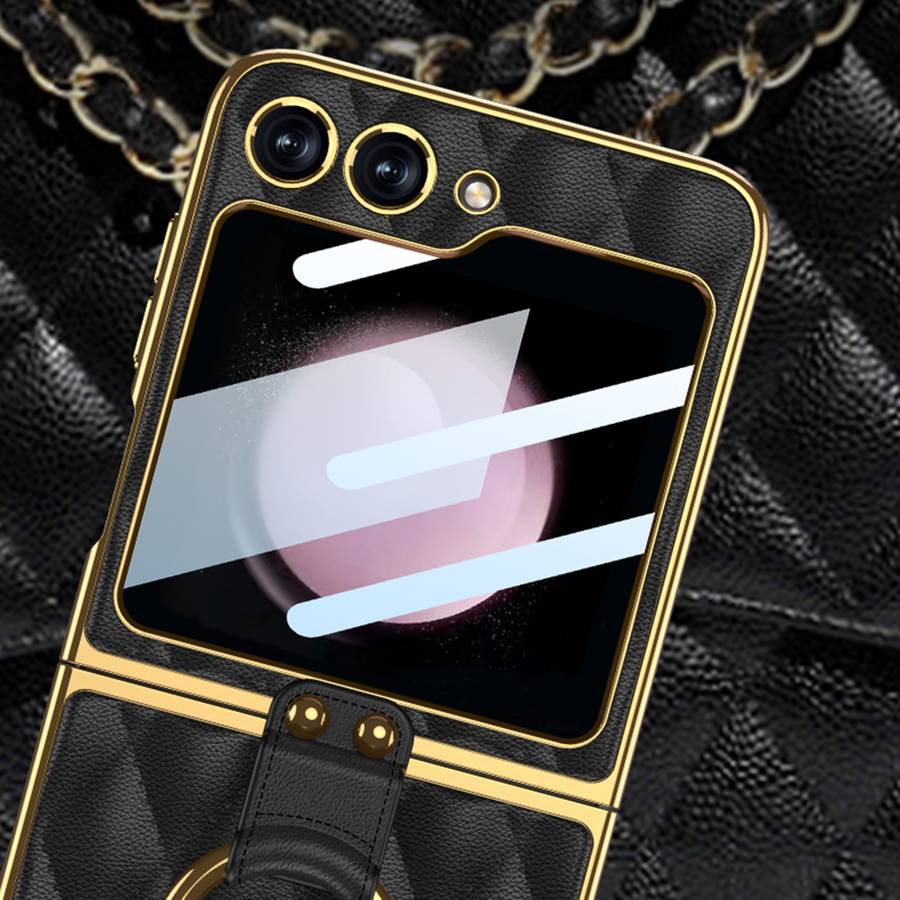 For Samsung Galaxy Z Flip5 GKK Integrated Plating Diamond Texture PU Phone Case with Ring(Pink)