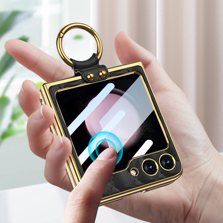 For Samsung Galaxy Z Flip5 GKK Integrated Plating Diamond Texture PU Phone Case with Ring(Green)