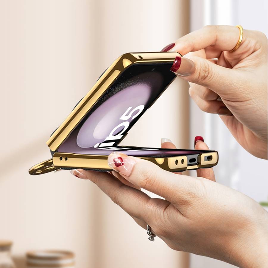 For Samsung Galaxy Z Flip5 GKK Integrated Plating Diamond Texture PU Phone Case with Ring(Green)