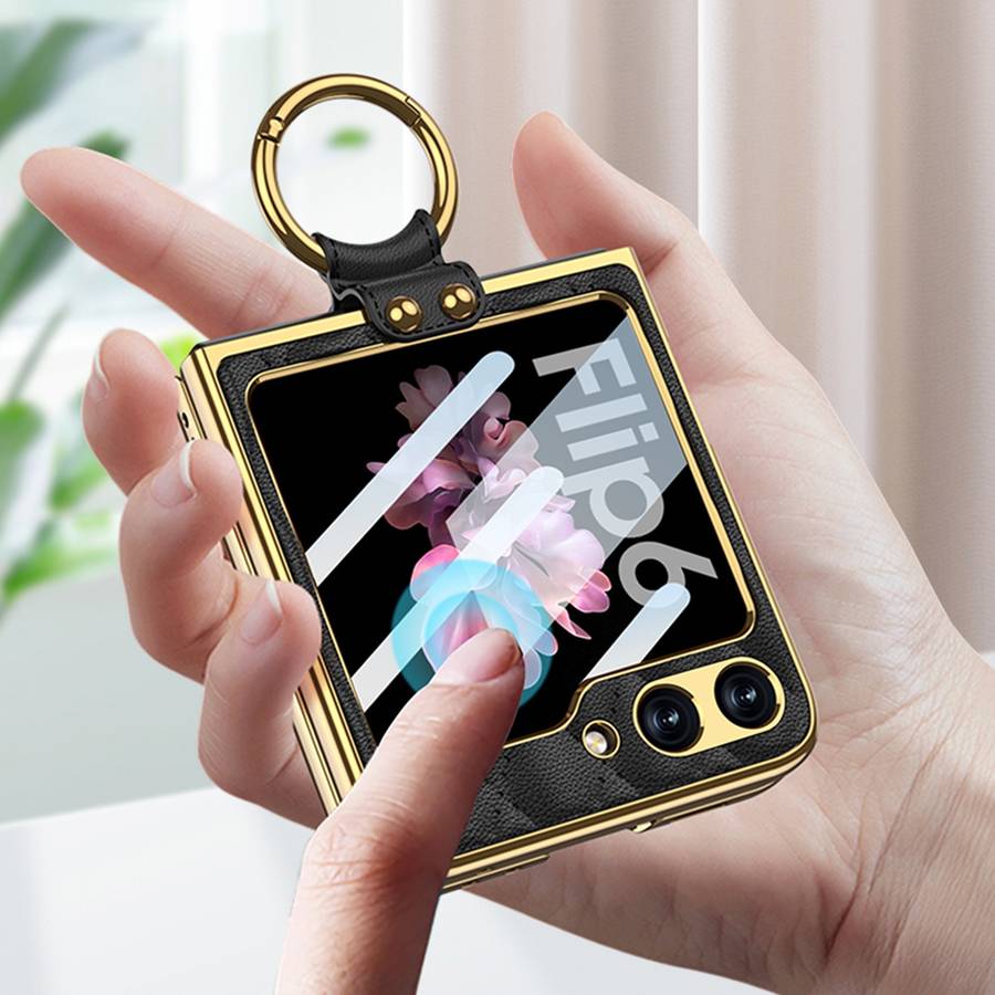 For Samsung Galaxy Z Flip6/7 FE GKK Integrated Plating Diamond Texture PU Phone Case w ... (Black)