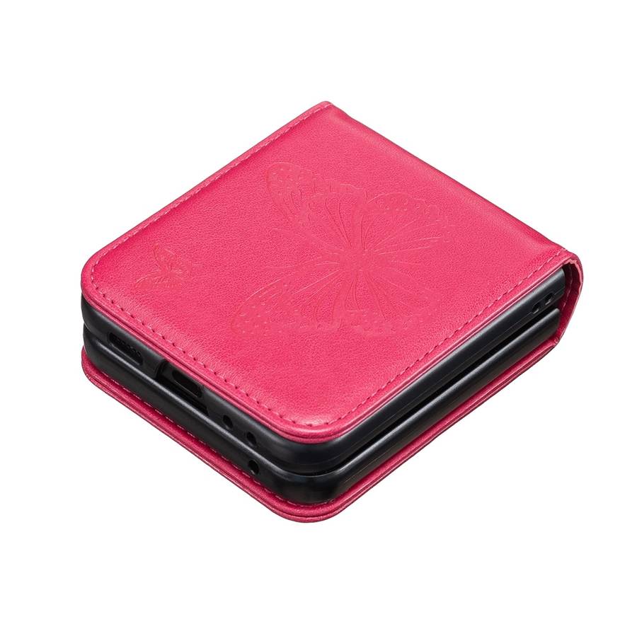 For Samsung Galaxy Z Flip5 Embossing Two Butterflies Leather Phone Case(Rose Red)