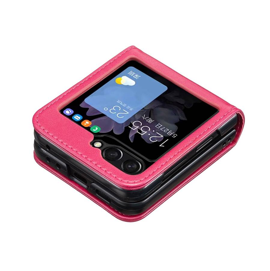 For Samsung Galaxy Z Flip5 Embossing Two Butterflies Leather Phone Case(Rose Red)
