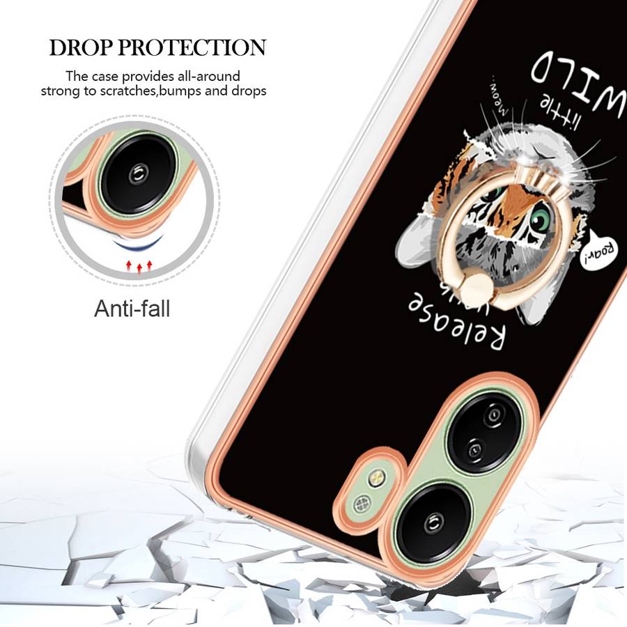 For Xiaomi Redmi 13C 4G Electroplating Dual-side IMD Phone Case with Ring Holder(Natural Growth
