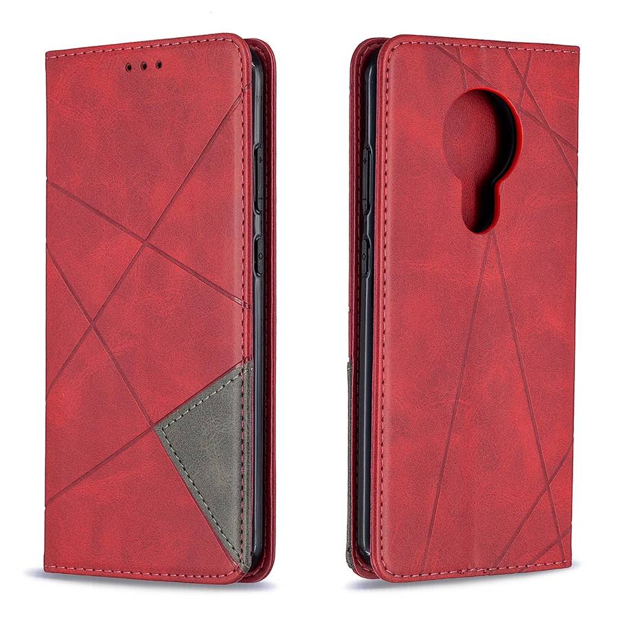 For Nokia 5.3 Rhombus Texture Horizontal Flip Magnetic Leather Case with Holder & Card S ... (Red)