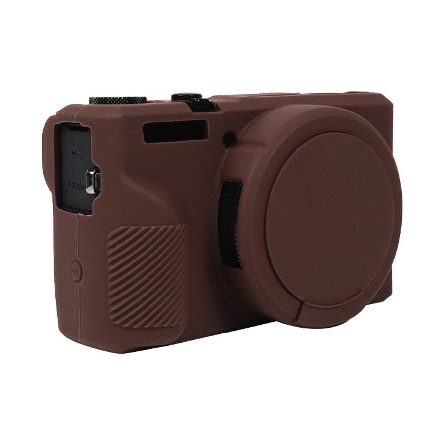 For Canon PowerShot G7 X Mark III / G7X3 Soft Silicone Protective Case with Lens Cover(Coffee)