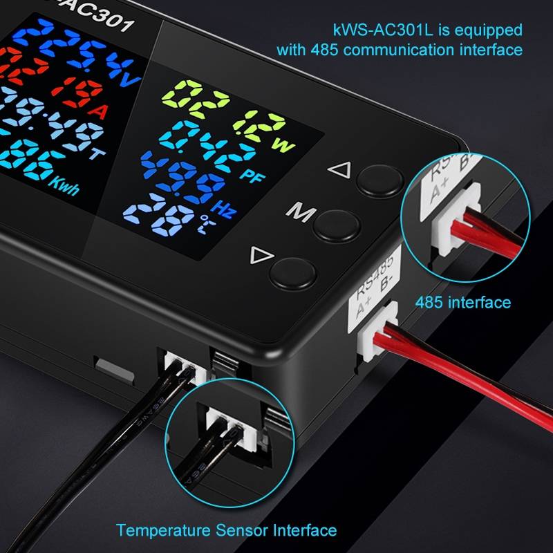 KWS-AC301L-100A 50-300V AC Switching Digital Display Current Voltmeter with 485 Communication(Black)