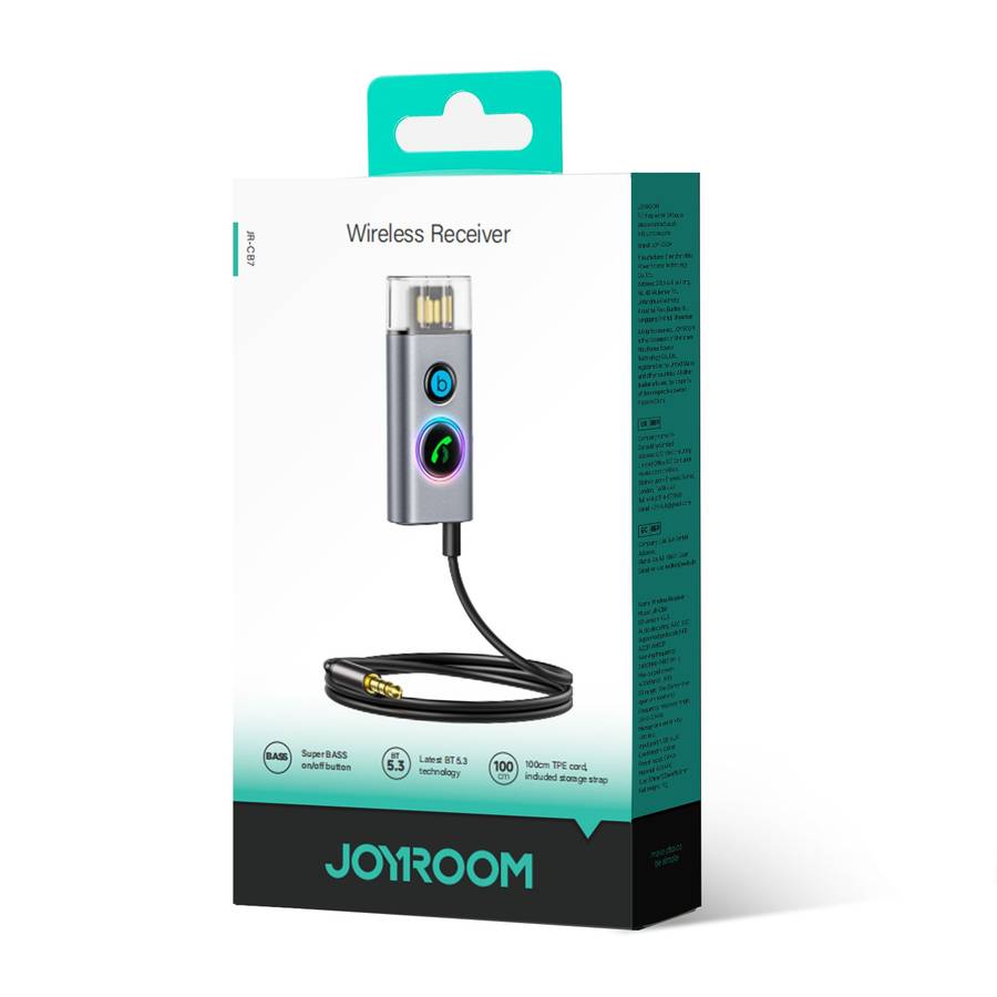 JOYROOM JR-CB7 Car-B Series Car Bluetooth 5.3 Wireless Receiver AUX Adapter Suppor ... (Dark Gray)