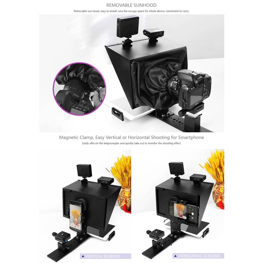 FEELWORLD TP13A Wide Angle Teleprompter for 11 inch Smartphones / Tablets Prompting Smartphone DSLR