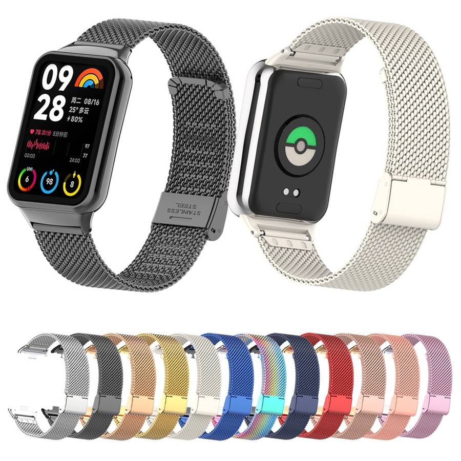 For Xiaomi Mi Band 8 Pro 18mm Steel Mesh Buckle Metal Watch Band(Rose Pink)
