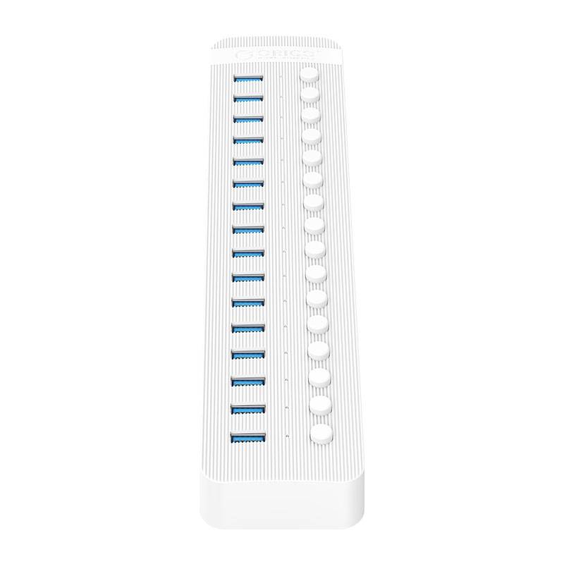 ORICO CT2U3-16AB Plastic Stripes 16 Ports USB 3.0 HUB with Individual Switches, Plug:EU Plug(White)