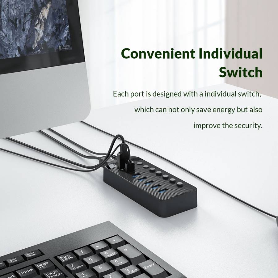 ORICO CT2U3-16AB Plastic Stripes 16 Ports USB 3.0 HUB with Individual Switches, Plug:EU Plug(White)