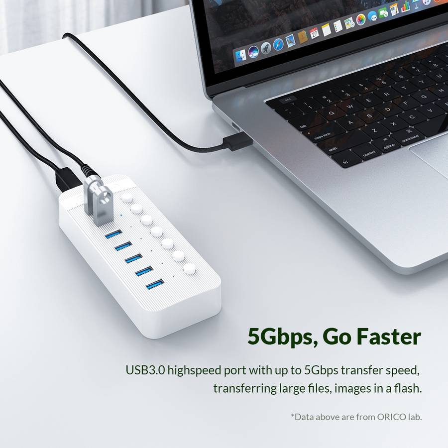 ORICO CT2U3-16AB Plastic Stripes 16 Ports USB 3.0 HUB with Individual Switches, Plug:EU Plug(White)