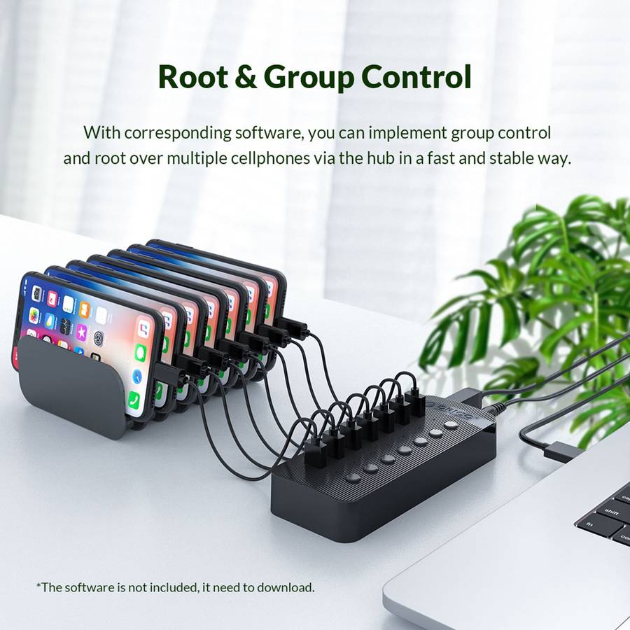 ORICO CT2U3-16AB Plastic Stripes 16 Ports USB 3.0 HUB with Individual Switches, Plug:EU Plug(White)