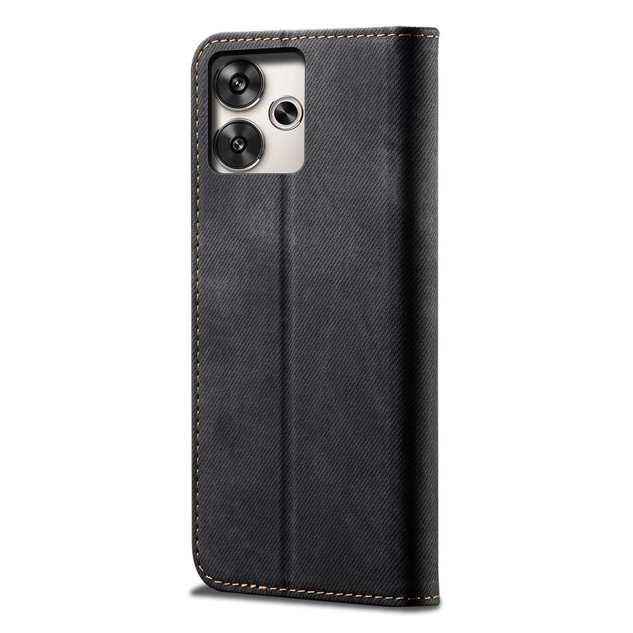 For Xiaomi Redmi Turbo 3 Denim Texture Casual Style Horizontal Flip Leather Case(Black)