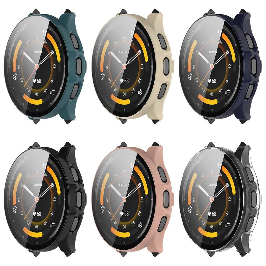 For Garmin Venu 3S PC + Tempered Glass Film Integrated Watch Case(Ivory White)