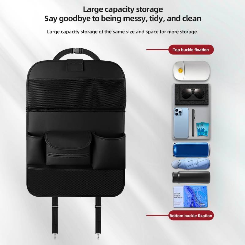 4041 Napa Texture Leather Car Seat Back Storage Bag Folding Dining Table(Black)