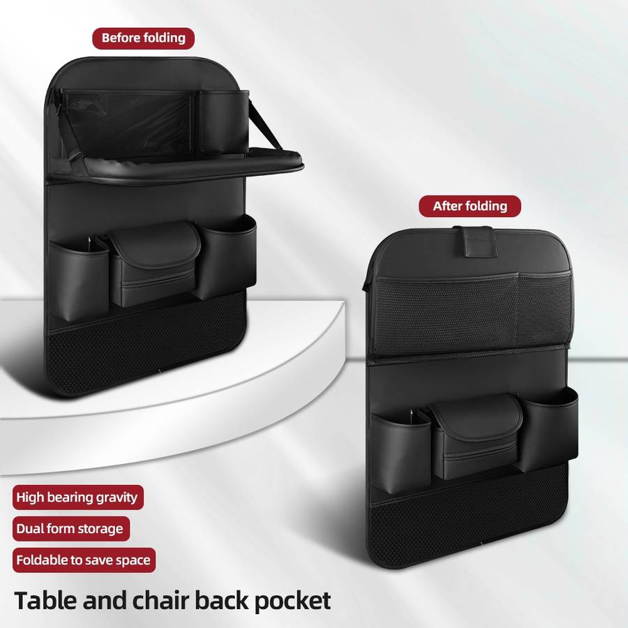 4041 Napa Texture Leather Car Seat Back Storage Bag Folding Dining Table(Black)