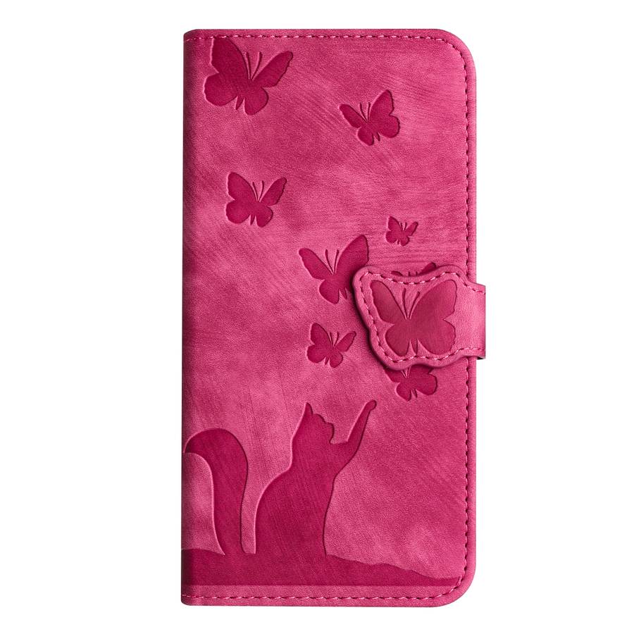 For Xiaomi Redmi 13C / POCO C65 Butterfly Cat Embossing Flip Leather Phone Case(Red)