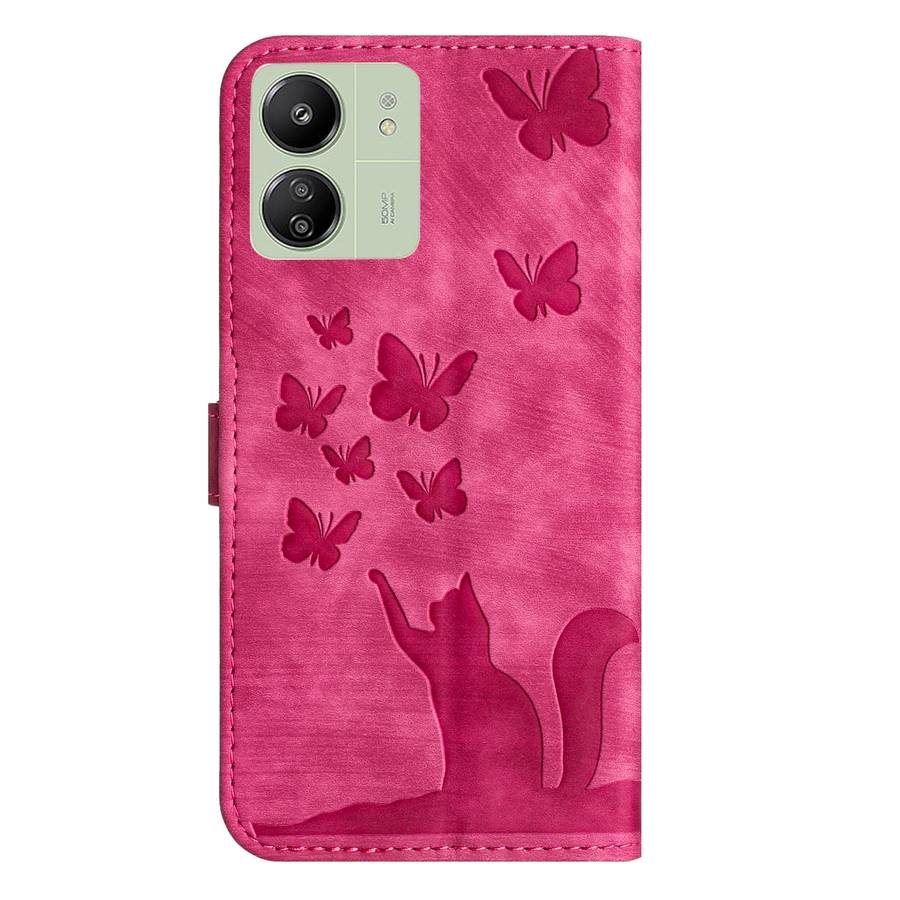 For Xiaomi Redmi 13C / POCO C65 Butterfly Cat Embossing Flip Leather Phone Case(Red)