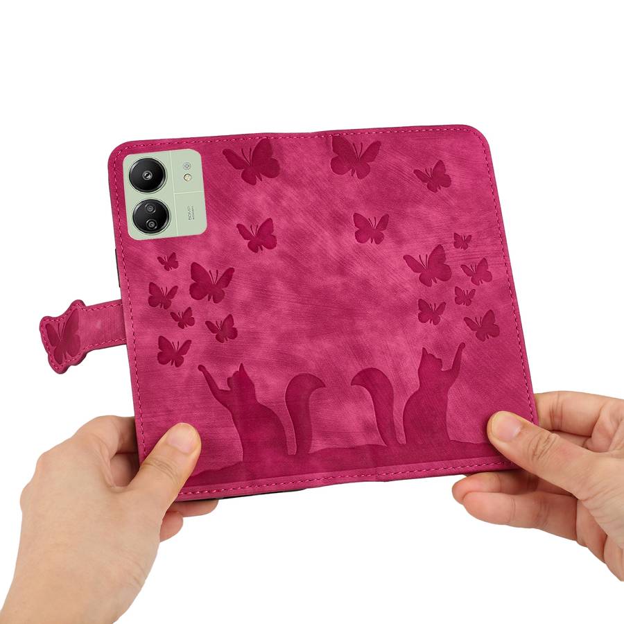 For Xiaomi Redmi 13C / POCO C65 Butterfly Cat Embossing Flip Leather Phone Case(Red)
