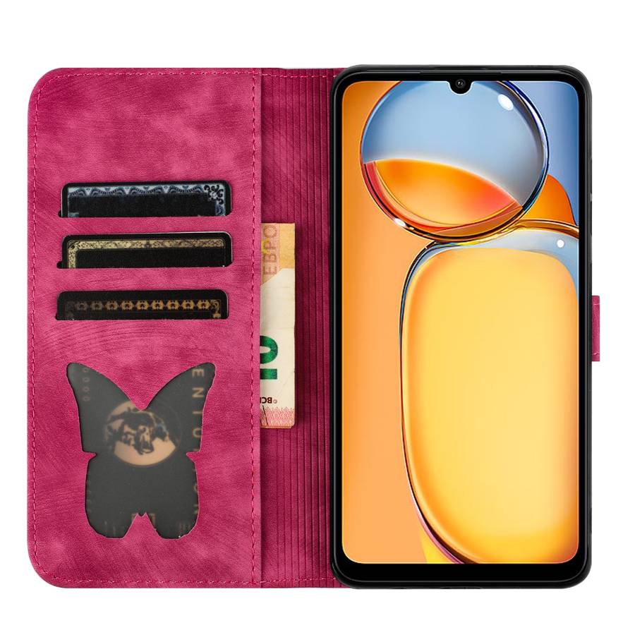 For Xiaomi Redmi 13C / POCO C65 Butterfly Cat Embossing Flip Leather Phone Case(Red)