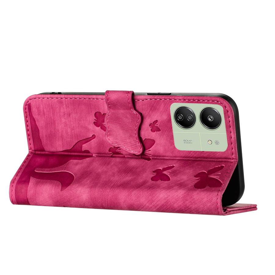 For Xiaomi Redmi 13C / POCO C65 Butterfly Cat Embossing Flip Leather Phone Case(Red)