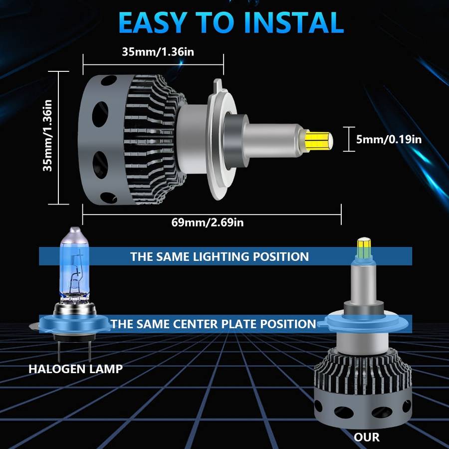 V1 1 Pair H4 55W 6000K 11000LM Car 6 Sides LED Headlight(Cool White)
