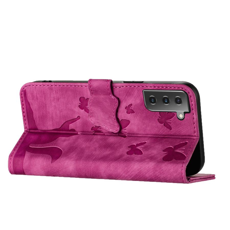 For Samsung Galaxy S22+ 5G Butterfly Cat Embossing Flip Leather Phone Case(Pink)