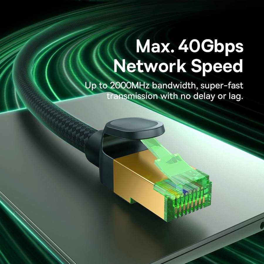 Baseus PCWL-A107 High Speed CAT8 40Gigabit Ethernet Braided Cable, Length:10m(Black)
