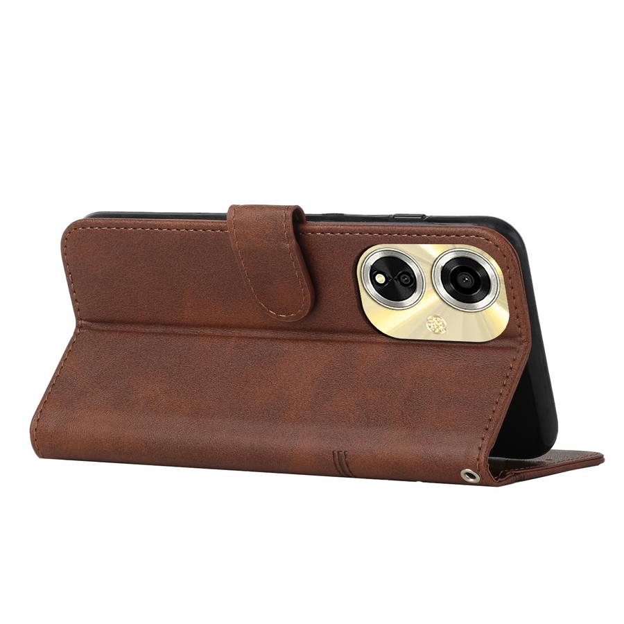 For OPPO A59 5G Stitching Calf Texture Buckle Leather Phone Case(Brown)