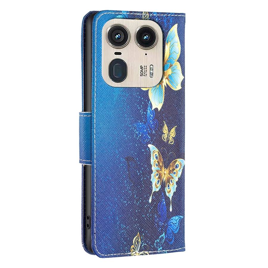 For Motorola Edge 50 Ultra Colored Drawing Pattern Leather Phone Case(Gold Butterfly)