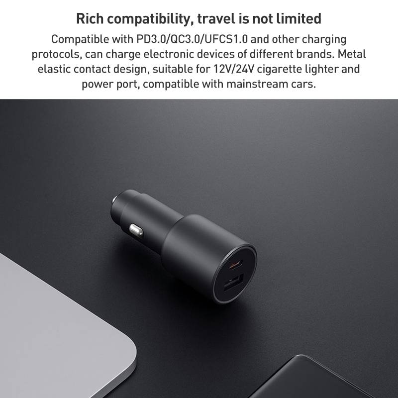 Original Xiaomi 43W Dual Ports USB + USB-C / Type-C Car Charger 1A1C(Black)