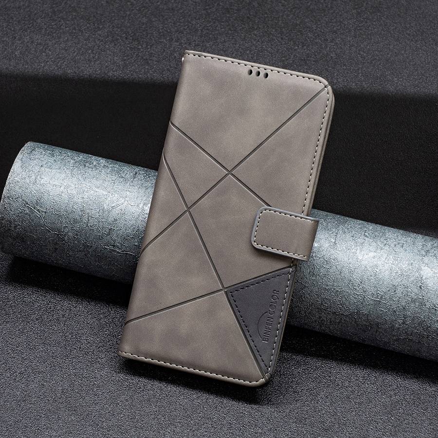 For OnePlus Nord CE4 Lite Global BF05 Magnetic Buckle Rhombus Texture Leather Phone Case(Grey)