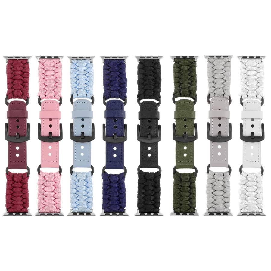 For Apple Watch SE 2023 44mm Plain Paracord Genuine Leather Watch Band(Army Green)