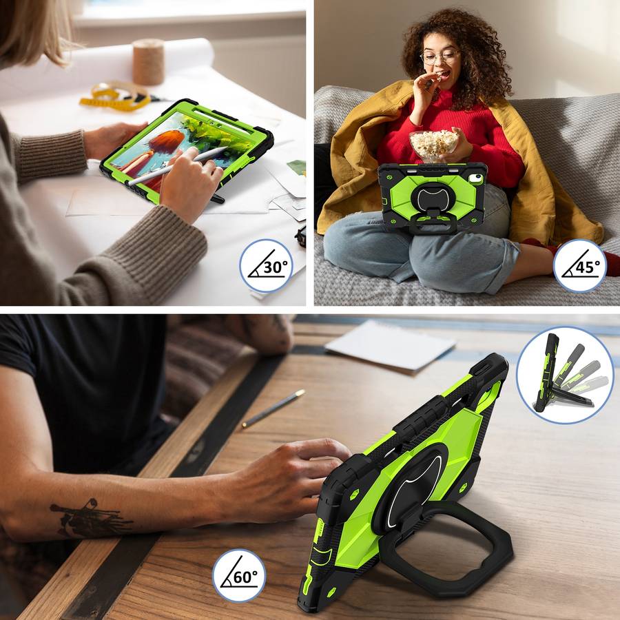 For iPad Air 11 2024 Contrast Color Robot Silicone Hybrid PC Tablet Case(Black Yellow Green)